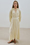 RUCHED COLLAR LINEN WIDE DRESS YELLOW - 5
