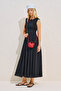 Textured Side-Tie Sleeveless Dress Black - 2