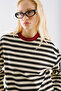 Striped Colorful Collar Long Sleeve T-Shirt Black - 5