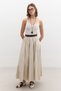 Leather-Detail Wide Skirt Stone - 4