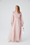Stone-Embellished Organza Evening Dress Powder - 7