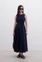 Sewing-Detailed Sleeveless Dress Navy Blue - 2