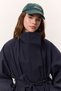High Collar Oversize Trench Coat Navy Blue - 5