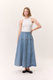 Wide Gather Denim Skirt Blue - 3