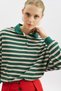 Polo Collar Striped Sweatshirt Green - 3