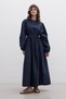 Premium Poplin Dress with Pleats Navy Blue - 5