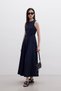 Sewing-Detailed Sleeveless Dress Navy Blue - 3