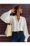 Crep Women's Lace Detailed High Collar Shirt – Embroidered Cotton Textured Stylish Shirt White - 2
