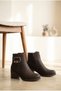 Women's Matte Leather Textured Stone Ring Buckle Detailed Short Thick Heeled Stylish Boots - 2
