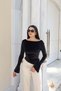 Velvet Fabric Spanish Sleeve Blouse - Black - 8