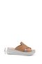 Women's Tan Cross-Strapped Wedge Heel Genuine Leather Comfort Slippers - 2