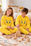 Yellow Girls and Boys Plush Tracksuit Set with Crew Neck Figure Ak4078