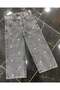 Girl's Jean Pants Palazzo Wide Leg Star Embroidered Denim Trousers — Gray - 2