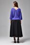 Women's Front and Back V-Neck Balloon Sleeve Mercerized Knitwear Loose Sweater - 8