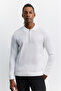Men's Ecru Polo Collar Zippered Easy-Ironing Anti-Wrinkle Regular Fit Sweater A62Y5010 - 6