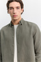 Men's Khaki Bottom-Bottom Britli Modal Blended Striped Long Sleeve Comfort Fit Shirt A62Y2080 - 2