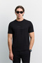 Men's Black Crew Neck Printed Viscose Blended Easy-Iron Regular Fit T-Shirt A62Y1008