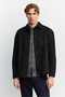 Men's Black Classic Collar Buttoned Pocket Suede Boxy Fit Shirt Jacket A62Y6017 - 6