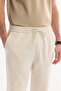 Men's Beige Elastic Waist Lace-Up Linen Blend Jogger Relaxed Fit Trousers A61Y3003 - 5