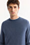 Men's Indigo Crew Neck Soft Touch Textured Knitwear Regular Fit Sweater A52Y5063 - 2