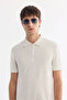 Men's Ecru Non-Curling Polo Collar Zippered Regular Fit T-Shirt A61Y1090 - 2