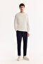 Men's Ecru Crew Neck Rayon Non-Pilling Regular Fit Knitwear Sweater A52Y5001 - 5