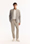 Men's Gray Stand Collar Zippered Cotton Soft Touch Textured Regular Fit Cardigan A52Y5181 - 7