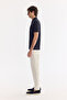 Men's Navy Blue Non-Curling Polo Collar Zippered Regular Fit T-Shirt A61Y1090 - 3