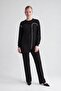 Striped Pearl Cashmere Double Set Black