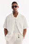 Men's White Cuban Collar 100% Linen Relaxed Cut Oversize Fit Short Sleeve Shirt A61Y2209 - 3
