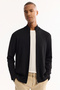 Men's Black Stand Collar Zippered Rayon Non-Pilling Knitwear Regular Fit Cardigan A52Y5013 - 8