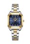 Women's Gold Metal Cord Square Case Stone Stylish Wristwatch with 2 Years Warranty