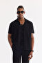 Men's Black Apaj Collar Cotton Short Sleeve Regular Fit Shirt A61Y2208