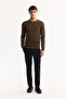 Men's Khaki Crew Neck 100% Acrylic Textured Knitwear Regular Fit Sweater E005088 - 7