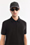Men's Black Non-Curling Polo Collar Zippered Jacquard Regular Fit T-Shirt A61Y1088 - 2