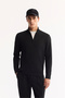 Men's Black Stand Collar Zippered Textured Knitwear Regular Fit Sweater A52Y5150