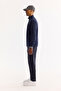 Men's Navy Blue Stand Collar Zippered Cotton Soft Touch Textured Regular Fit Cardigan A52Y5181 - 3