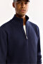 Men's Navy Blue Stand Collar Zippered Cotton Soft Touch Textured Regular Fit Cardigan A52Y5181 - 6