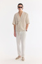 Men's Beige Double Breasted Soft Touch Short Sleeve Comfort Fit Shirt A61Y2096 - 7