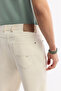 Men's Beige Classic Waist Cotton Plain Washed Oslo Carrot Fit Jean Trousers A51Y3548 - 6
