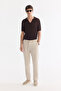Men's Beige Waist Lace-Up Linen Blended Chino Relaxed Fit Trousers B003036