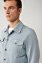 Men's Blue Classic Collar Suede Textured Seasonal Comfort Fit Coat A41Y6011 - 2