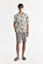Men's Beige-Anthracite Bottom-Bottomed Collar Printed Soft Touch Short Sleeve Comfort Fit Shirt A51Y2109 - 6