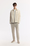 Men's Beige Classic Collar Zippered Suede Textured Seasonal Comfort Fit Coat A51Y6005 - 3