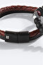 Men's Burgundy Leather Ceyt and Hematite Stone Bracelet A42Y9622 - 3