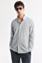 Men's Navy Blue Buttoned Collar Striped 100% Cotton Comfort Fit Shirt A51Y2167 - 5