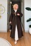 Belted Oversize Denim Kimono with Brooch Detail in Brown