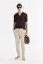 Men's Beige Waist Lace-Up Linen Blended Chino Relaxed Fit Trousers B003036 - 8
