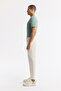 Men's Beige Classic Waist Cotton Plain Washed Oslo Carrot Fit Jean Trousers A51Y3548 - 3