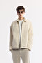 Men's Beige Classic Collar Zippered Suede Textured Seasonal Comfort Fit Coat A51Y6005 - 5